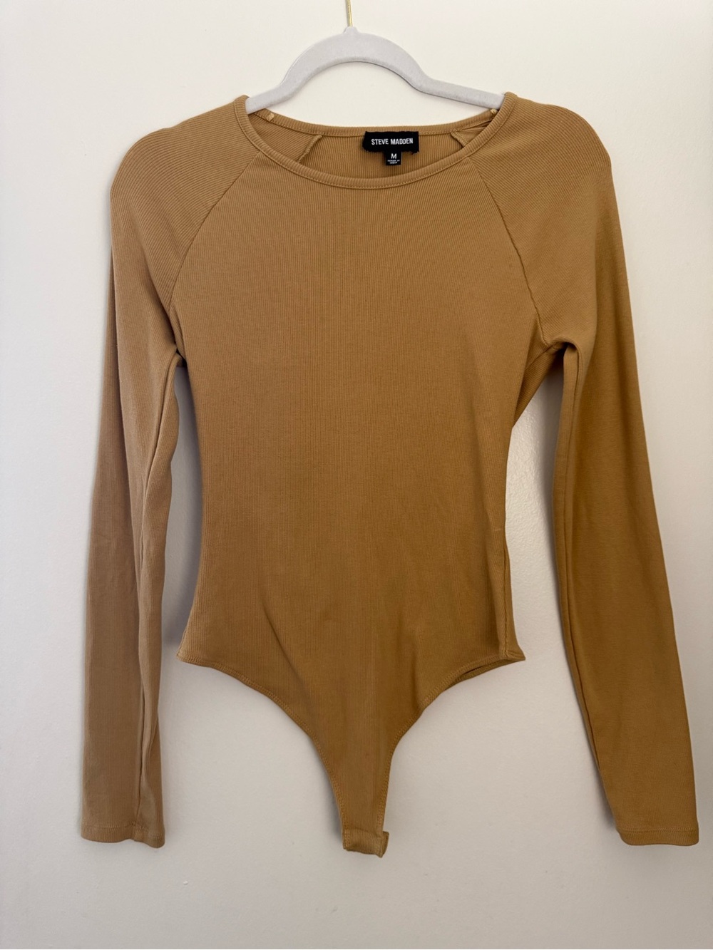 Steve Madden Long Sleeve One-Piece Bodysuit in Camel Brown